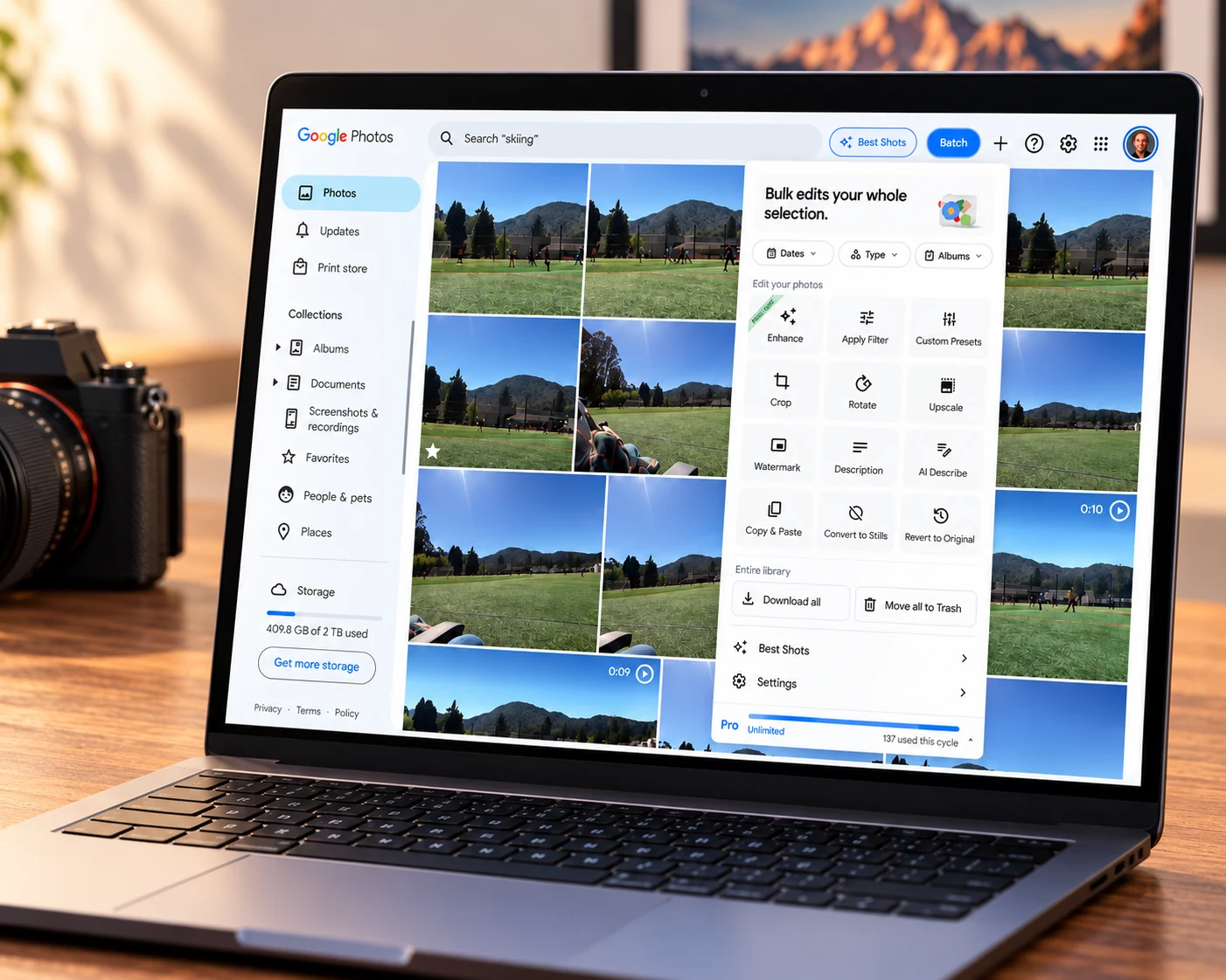 Batch menu in Google Photos with separate whole-library controls below the editing actions