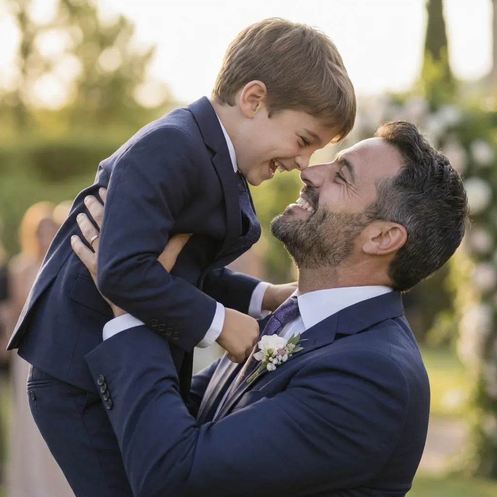 Dad lifting his son at the same wedding