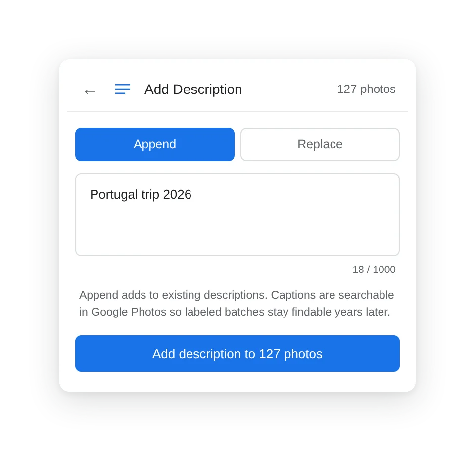 Add Caption interface preview.